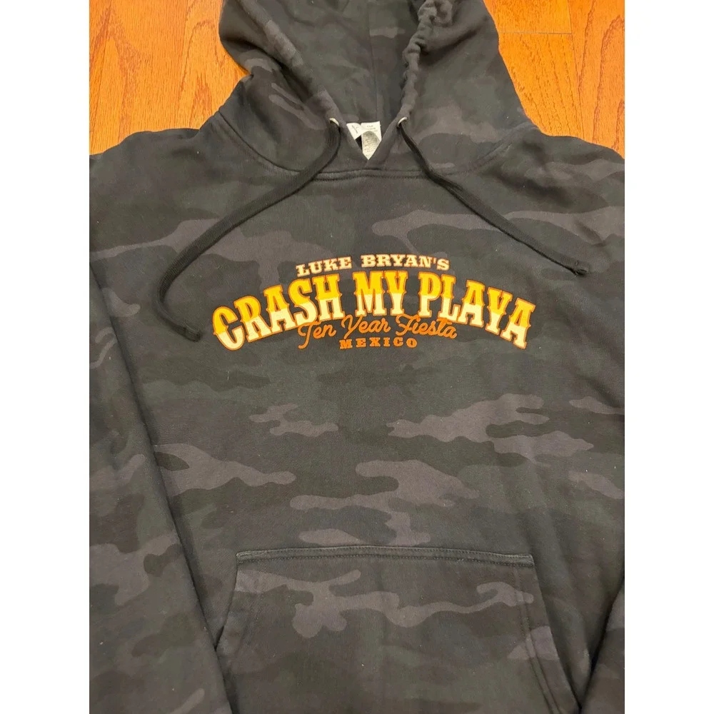 Luke Bryan Crash My Playa Ten Year Fiesta Mexico Camo Hoodie Mens Large‎ Black